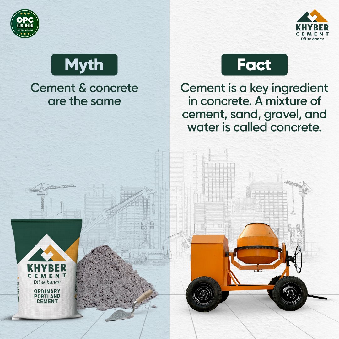 KhyberCement_'s tweet photo. Cement is the binder, concrete is the blend! Donโt confuse the bond with the final build. Here's debunking the most common myths about cement.
#ConcreteFacts #BuildingKnowledge #KhyberCement #DilSeBanao #OPC53 #OPC43 https://t.co/4Yww0I3uwL