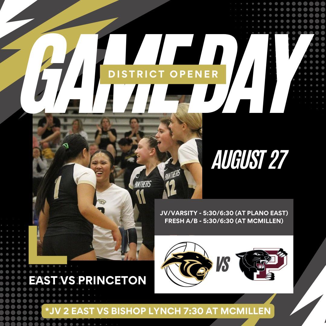 PESHvolleyball's tweet photo. District Opener against Princeton Tuesday, August 27in the volleyball district 6-6A Opener at Plano East.
⏰ JV/Varsity - 5:30/6:30
📍 PLANO EAST
⏰ Freshman A/B - 5:30/6:30
📍 MCMILLEN
#LetsGoEast // 🏐 #peshvball 💛 🖤
*JV2 East plays Bishop Lynch at McMillen at 7:30 https://t.co/7HlAbRYmEa
