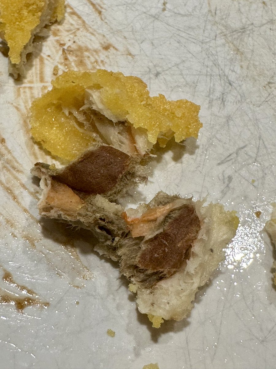 madeinmario's tweet photo. @CarrefourES @CRFresponde Anoche he preparado estos nuggets vegetales pero me ha salido esto en dos de ellos 🤢.
Ahora me asaltan las dudas de si son del todo vegetales. No he conseguido saber qué es pero da bastante grima. https://t.co/VfQArhtv98