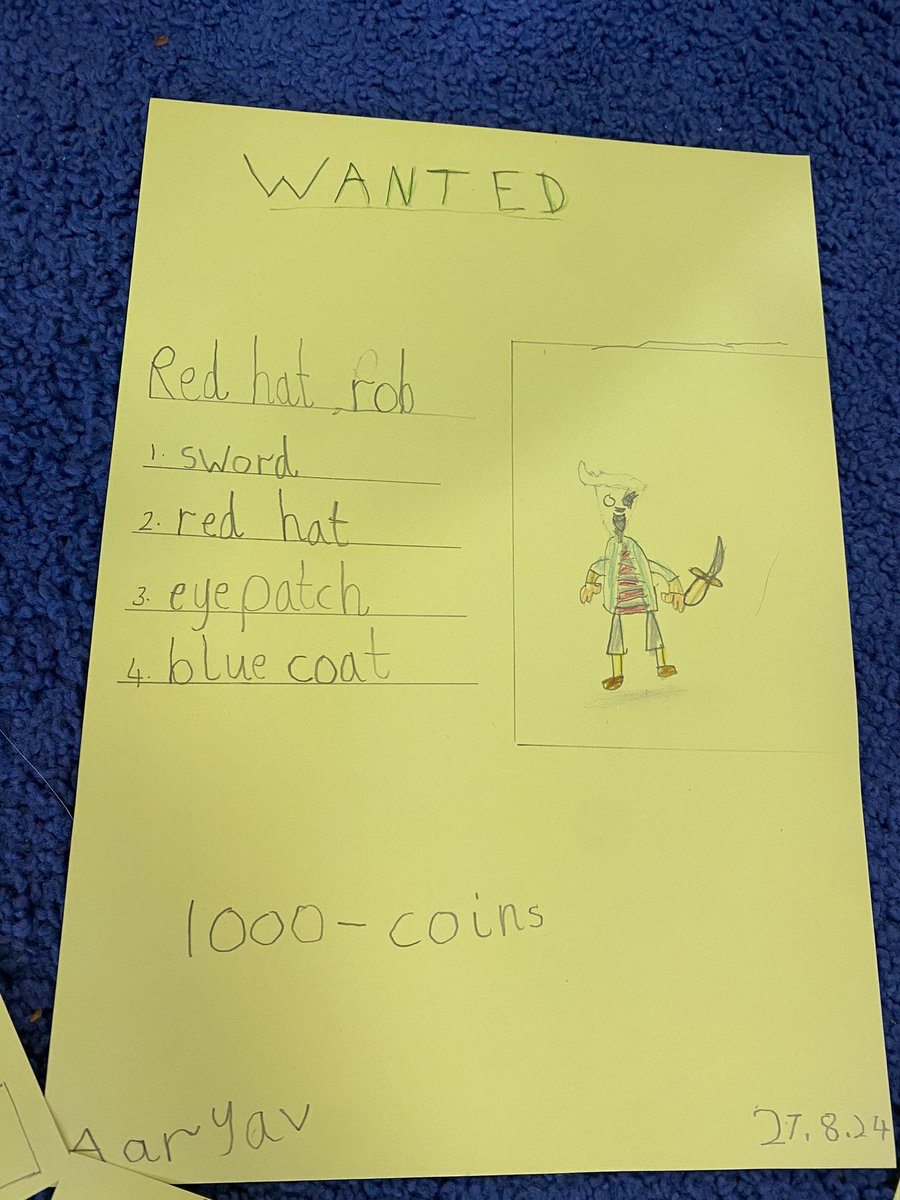 sneh_wadhwaney's tweet photo. The children of Yr 1 @TBS_Delhi designed their very own ‘Wanted’ poster in response to the book ‘Black Hat Bob.’ We looked at an #exemplar, brainstormed ideas, #modelled a sample and gave chn the #choice to use a template or create their own poster! #creativity #readwriteinc https://t.co/DBXskJRSok