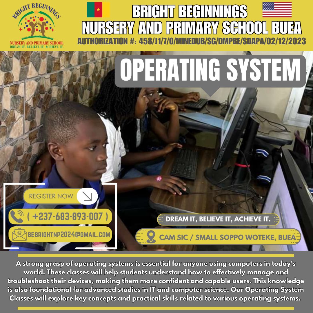 brightbegns_np's tweet photo. Discover the heart of your computer! Dive into the world of Operating Systems with our expert-led course. 🖥️🚀 #OperatingSystems #TechKnowledge #School #Education #Buea #Cameroon #CameroonTwitter https://t.co/5UorxT2lG8