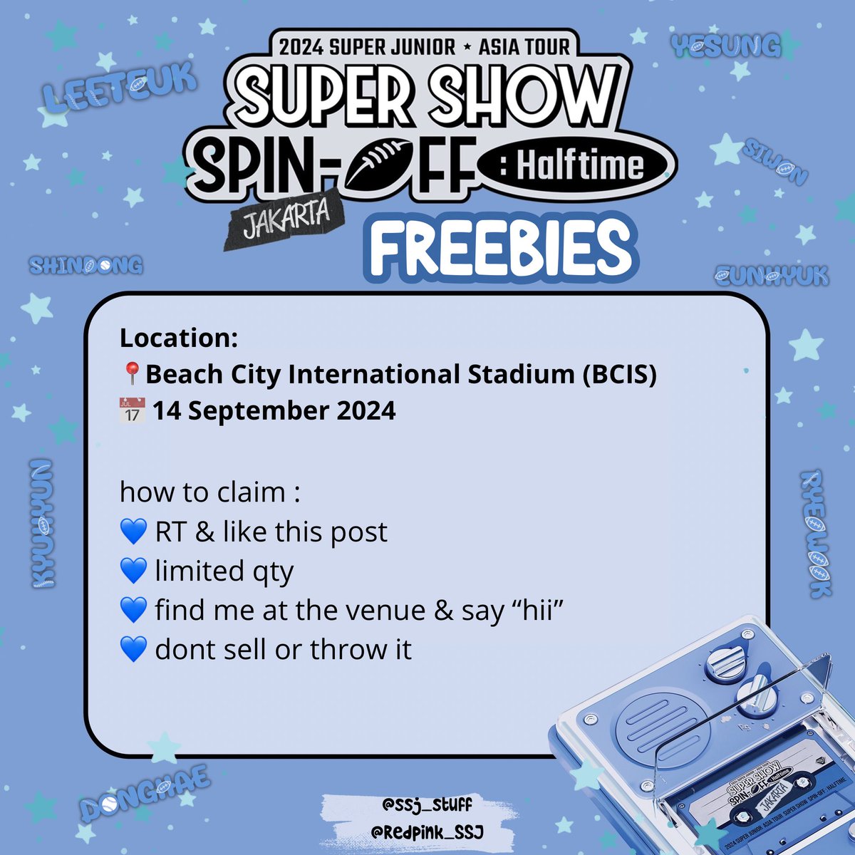 s_wdy_j's tweet photo. Haii ELF yeorobun ~~💙💙

Nanti bantuin abisin freebies aku yah, kita birukan BCIS yah Elpeu🤣

📍BCIS
🗓️ 14 Sept 2024

See you ELF 💙💙….
#SUPERJUNIOR #SPINOFFHALFTIME #ELF #Freebies https://t.co/p9seenitnL