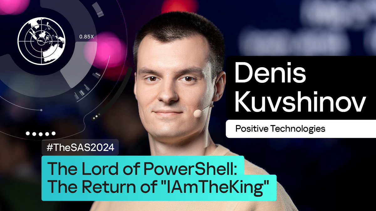 TheSAScon's tweet photo. 🕵️ Wondering where #APT research fits into the #TheSAS2024 agenda? Don't worry. 😉 One of the talks we can already reveal is epically titled "The Lord of PowerShell: The Return of 'IAmTheKing,'" presented by Denis Kuvshinov (@WaChinYu1). ⏩ 

For more APT-related goodies, visit: https://t.co/FNtauvMADV