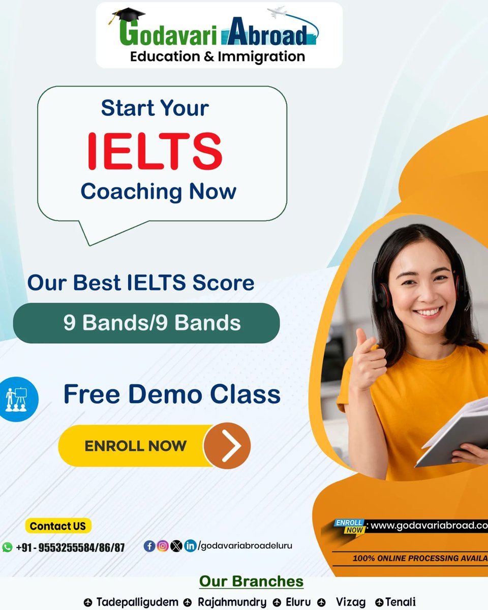 Godavariabroad's tweet photo. Achieve your dreams with Godavari Abroad Education &amp; Immigration! Start your IELTS journey today.🚀📚
#ielts #ieltscoaching #masters2025 #Australia 
#USA #affordableeducation #AbroadEducation 
#UK #Canada  #Ireland #newzland 
#GodavariAbroad #godavariabroadeluru #eluru https://t.co/sCRg804yt0