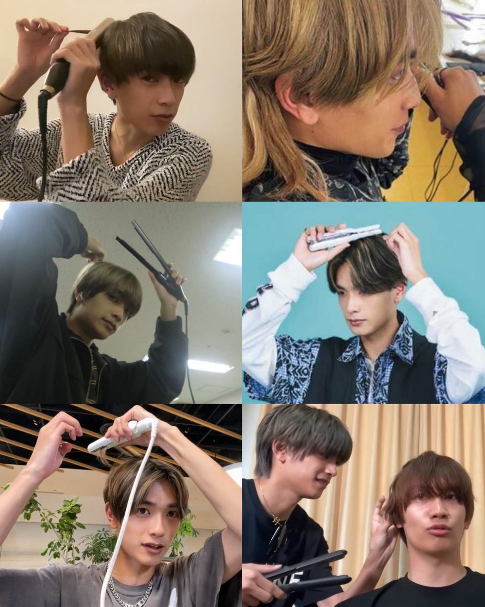 アイロンを使ってヘアセットする高橋恭平くん(大好物)