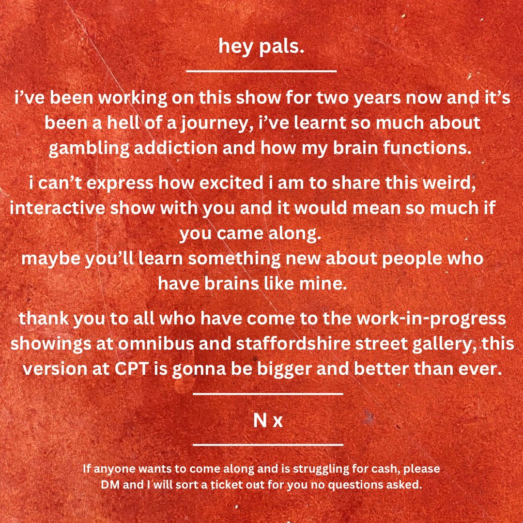 When The Fun Stops, Try Again? Is back babbbaaaaay. Bigger, better and riskier than ever!!

Rolling into <a href="/CamdenPT/">Camden People's Theatre</a> for 4 nights in December.

It's a game about gambling addiction. Come along and play, you might even win real cash prizes.

Tickets: cptheatre.co.uk/whatson/When-t….