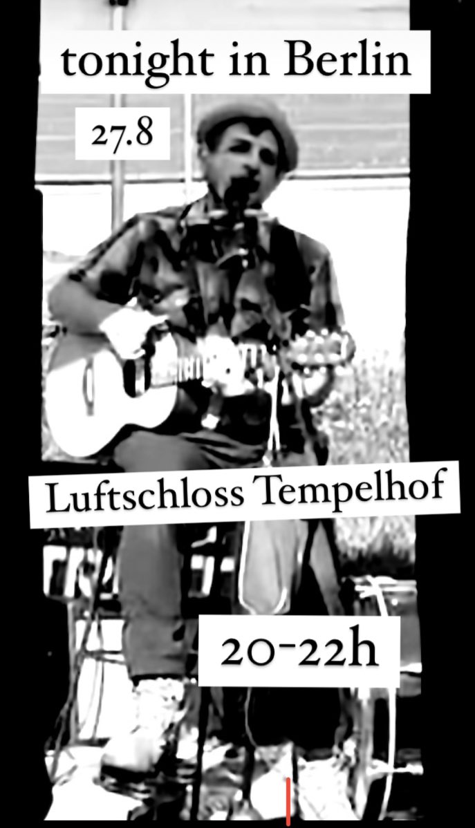 TONIGHT 27.8 in Berlin at a stage in the old Tempelhof Airport Park
20h

tomorrow night acoustic set at 19:77 in NeuKoln  19h

#vicruggiero #theslackers