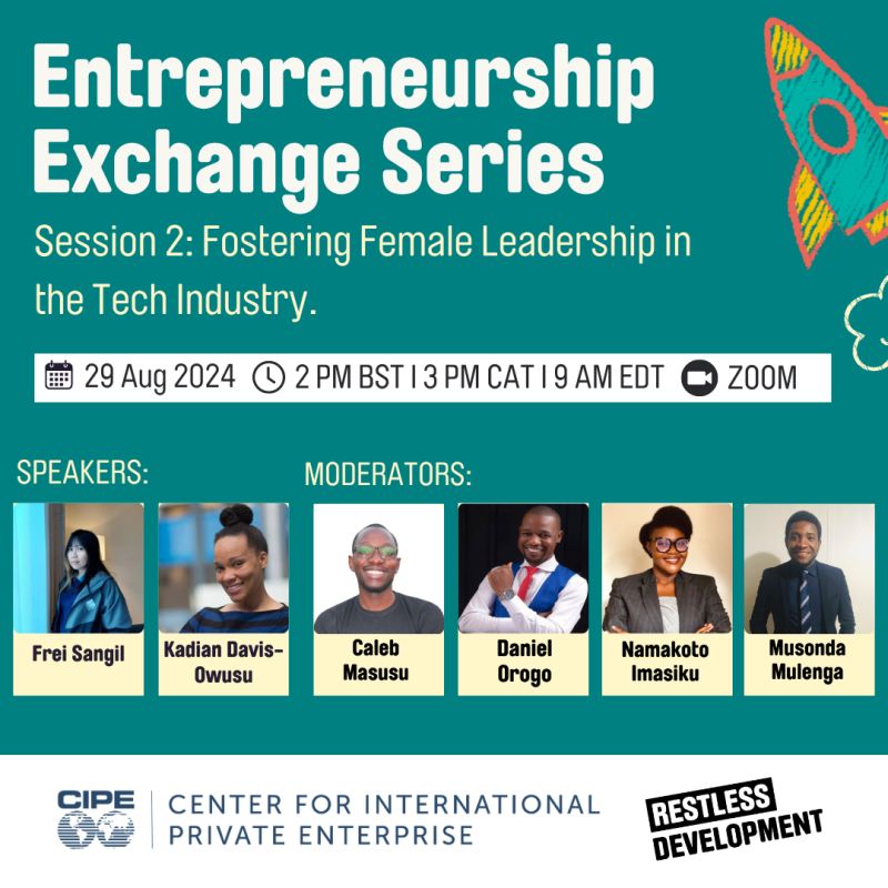 pmanyalo's tweet photo. 🤔 Curious about the future of female leadership in tech? 

😎 Join the second session of the Entrepreneurship Exchange Series: Fostering Female Leadership in the Tech Industry, hosted by @RestlessDev and @CIPEglobal 

Register today: https://t.co/0z2y7dundg https://t.co/5CJ7ZKKSV3