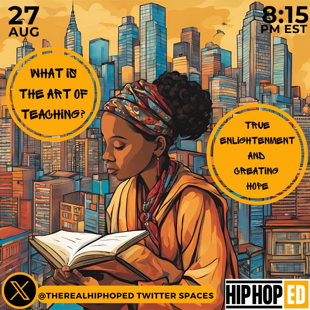 Tonight 8:15 pm EST #HipHopEd Join us on spaces w/<a href="/TheRealHipHopEd/">#HipHopEd</a> as we discuss the art of teaching. #Back2School #SquadWork