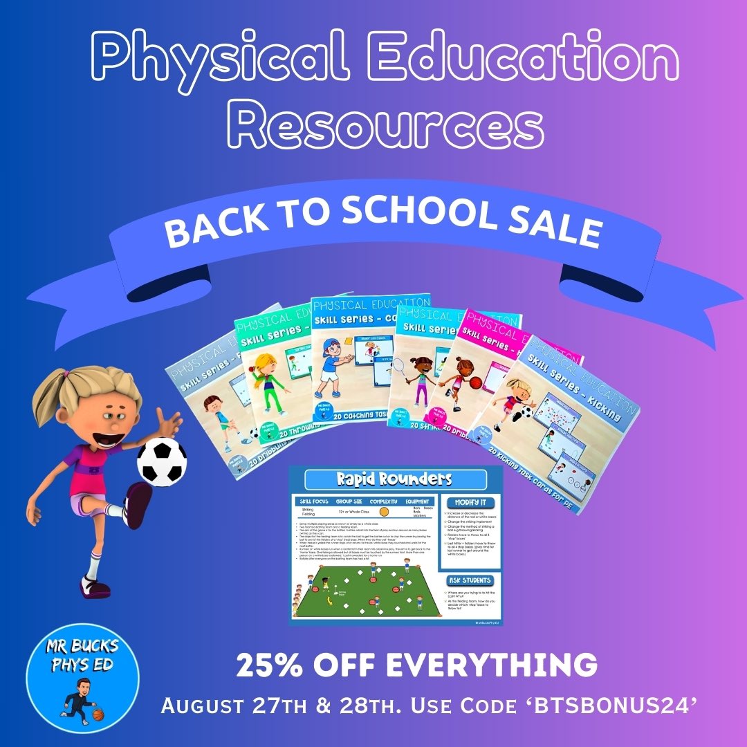 Hey Phys Ed Teachers it’s SALE TIME! 🎉 For two days only, starting right now 😀 You can get high quality PE resources, including lifetime access to everything I create 🤩 🤩 Check it out here teacherspayteachers.com/Store/Mr-Bucks… #physicaleducation #PhysEd #pegeeks #physicaleducationteacher