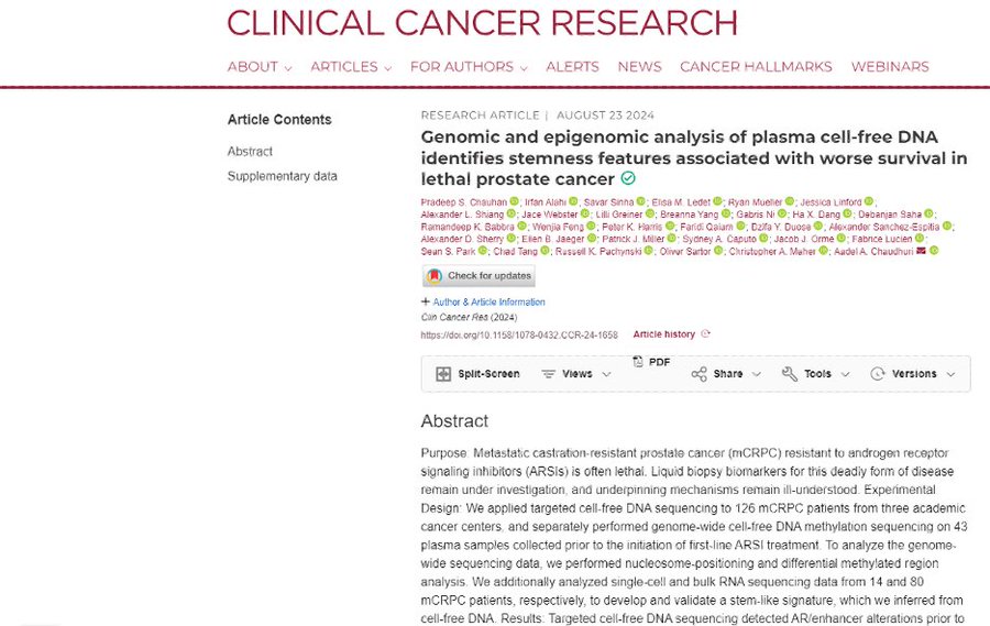 Analysis of cfDNA Reveals Stemness Linked to Poor Survival in Lethal Prostate Cancer 1 Image