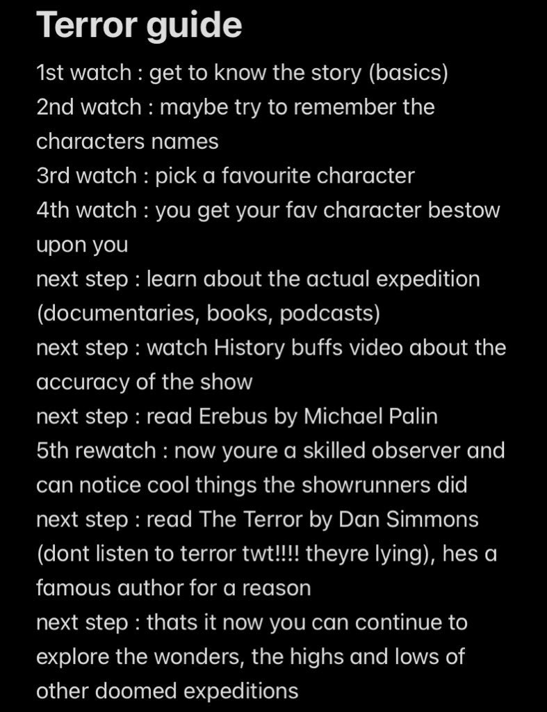 for the ultimate The Terror brainrot, a piece of wisdom from a terror veteran