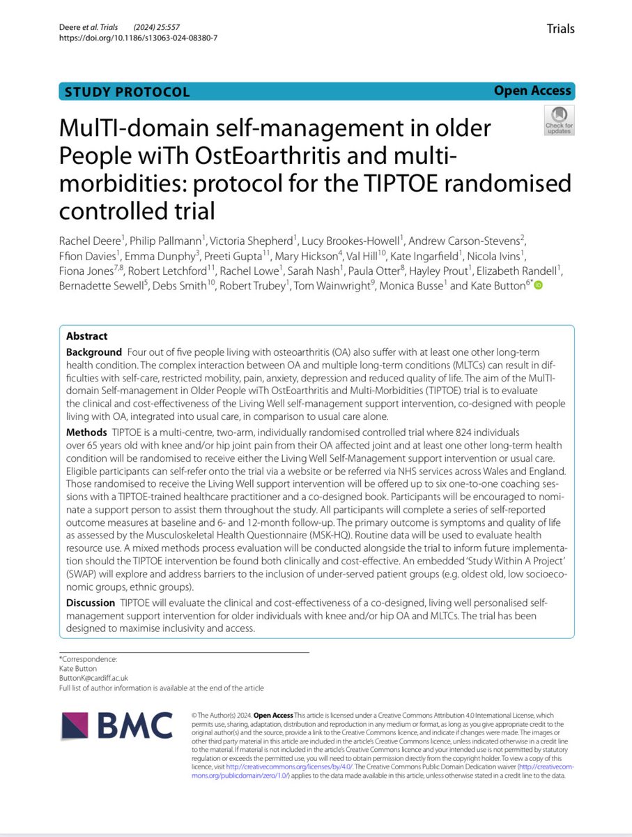 Bridges Self-Management (@bridgesselfmgmt) on Twitter photo We are very excited to be part of this large RTC exploring self-management in older people with OA and multi-morbidities trialsjournal.biomedcentral.com/counter/pdf/10… <a href="/k8button/">Kate Button</a> We are very excited to be part of this large RTC exploring self-management in older people with OA and multi-morbidities trialsjournal.biomedcentral.com/counter/pdf/10… <a href="/k8button/">Kate Button</a>