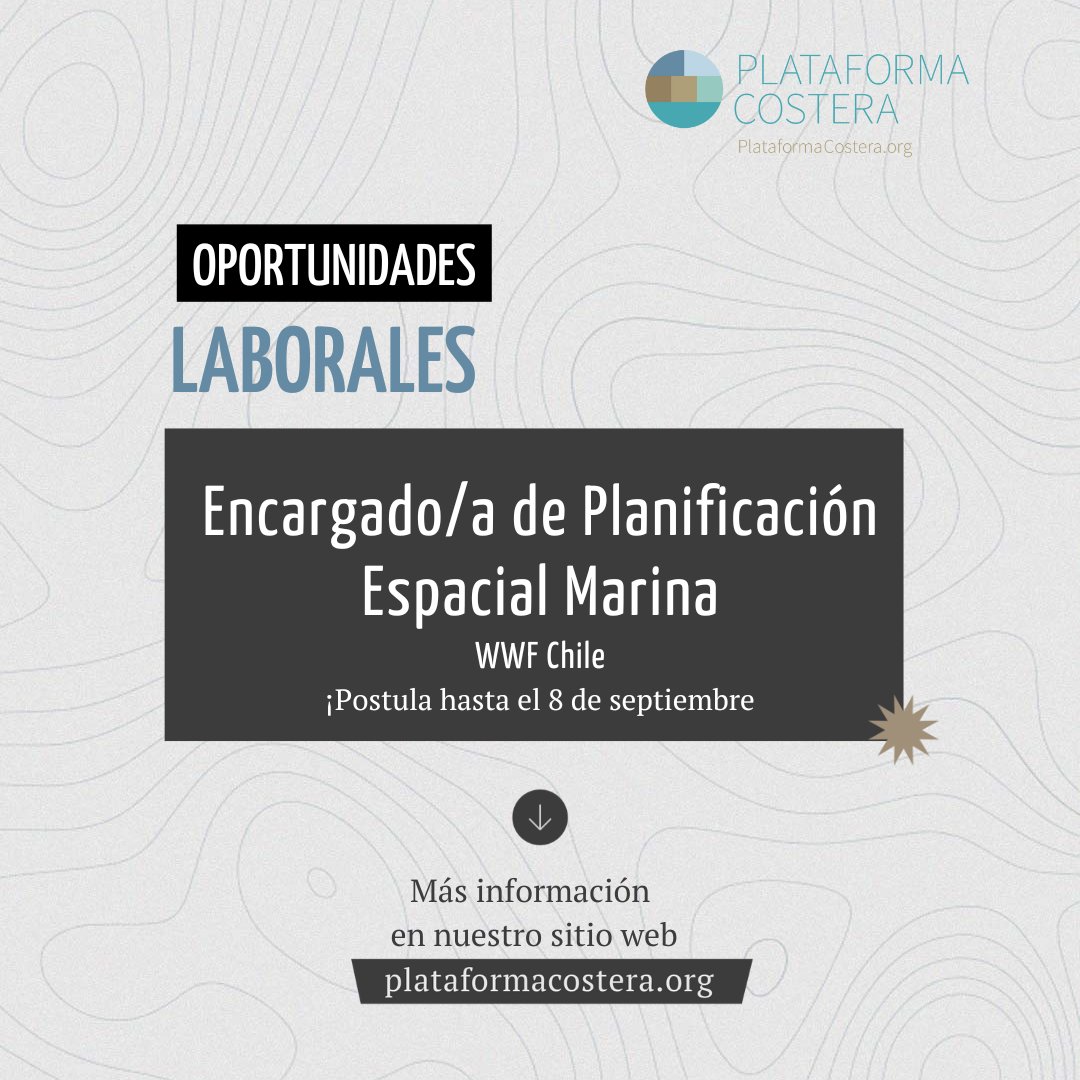 #Oportunidad 📣

✔ @wwf_chile está buscando a un/a Encargado/a de Planificación Espacial Marina para liderar proyectos de conservación y uso sustentable de ecosistemas marino-costeros. 

👇
plataformacostera.org/oportunidades/…