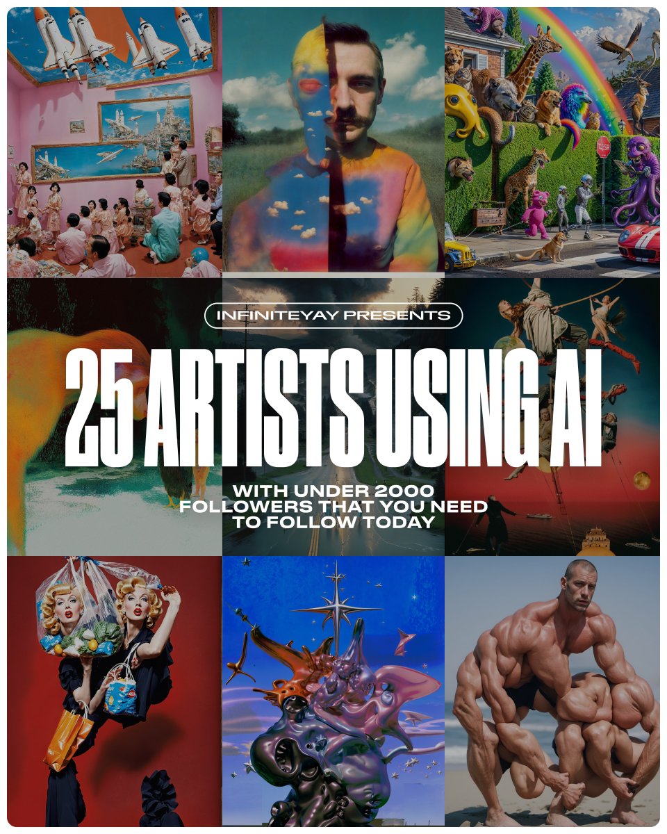✨25 Artists Using AI With Under 2000 Followers That You Need To Follow Today✨

So happy to share this list of 25 awesome artists with you all! Hope you find something new to inspire you today. In no particular order, please enjoy &amp; share!:
🧵👇
