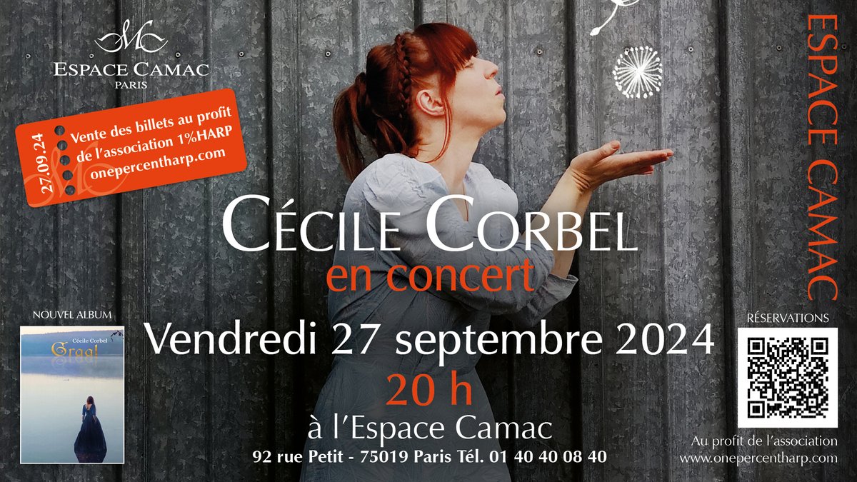 To open the 2024/2025 season  we are delighted to present an exceptional concert by  <a href="/cecilecorbel/">Cécile Corbel</a>

From now on, every ticket sold at our events will contribute funds to create genuine  solidarity between harpists worldwide.

Reservations  can be made by following the QR code!