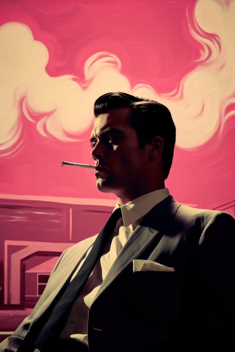 TheRealDADAGAN's tweet photo. @ClownVamp @braindrops_art > GM 🕵️‍♂️

In the world of Detective Jack, only the crimes are cold; the vibes, however, are eternally smoking hot. Remember kids, only in imagined noir can a cigarette be this cool. Happy sleuthing! 🔍 #Art #Noir #AIart #Braindrops https://t.co/E31liEbBbn