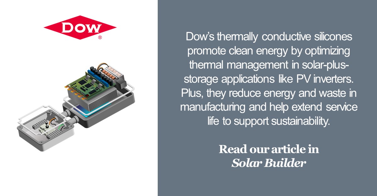 dowsilicones's tweet image. #Solar needs silicones. Learn why by reading our article in Solar Builder. Hint: #BatteryModules in solar-plus-storage applications like #PV inverters demand effective heat dissipation and flame protection, which our thermally conductive silicones provide. bit.ly/4dFUwno