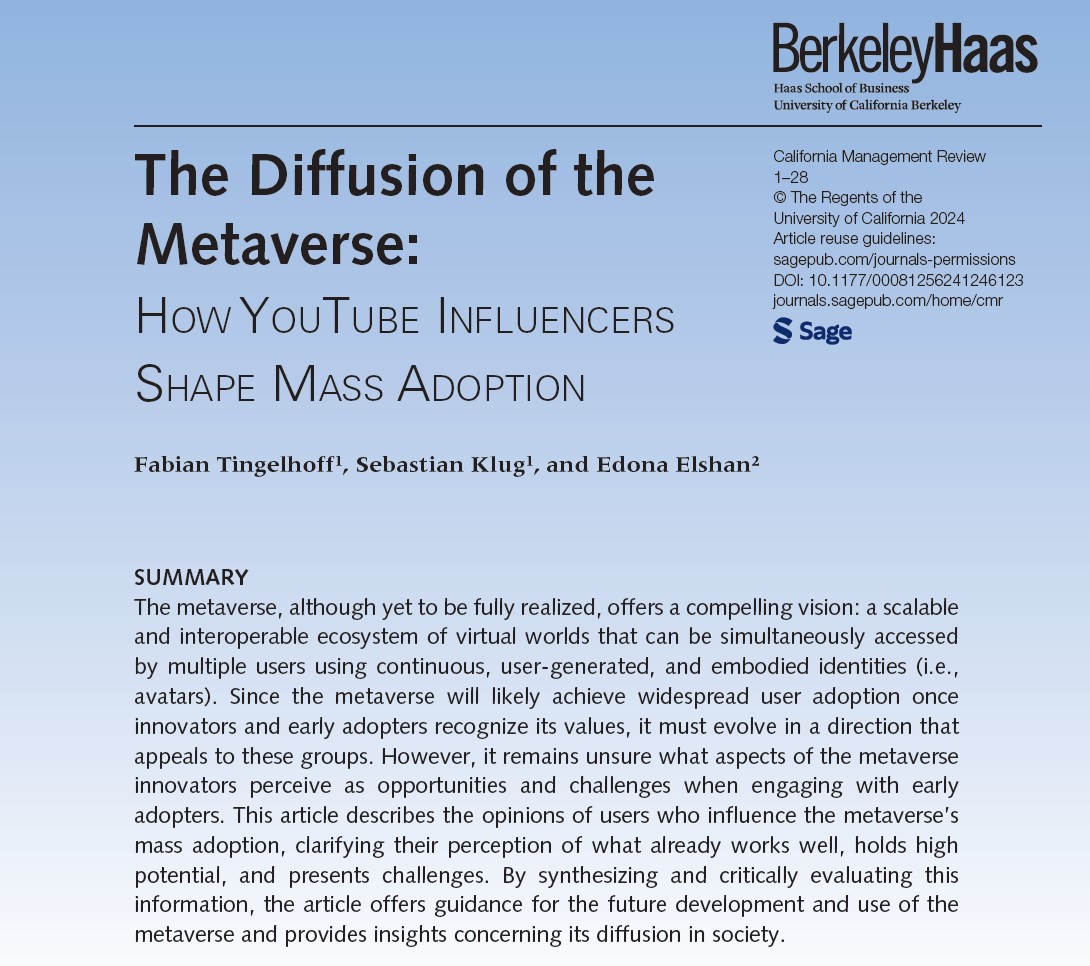 The #metaverse is transforming how we interact, work, and play through digital avatars. What drives early #adopters to engage with this virtual world? 

Read the interview about the article: unisg.ch/de/newsdetail/…

Read the full article: journals.sagepub.com/doi/full/10.11…

#valuecreation