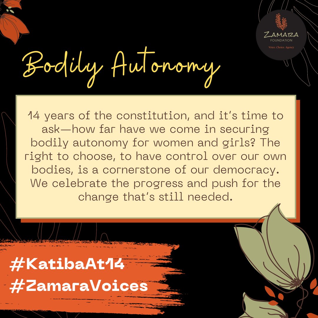 Zamara_fdn's tweet photo. 14 years ago, we embraced a constitution for a brighter future. 🌟 But how far have we come in securing bodily autonomy for women and girls? 

It’s about power, dignity, and democracy. As we celebrate progress, we need to keep pushing forward for a future where every womxn in all their diversities controls their own body.

Feel free to join us this week as we share insights and thoughts on this vital agenda. 

#KatibaAt14 #ZamaraVoices