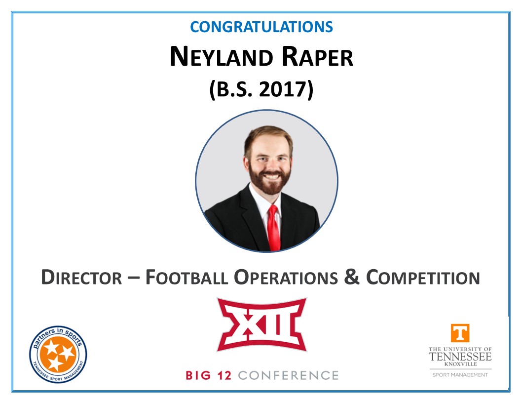 Congrats to <a href="/neylandraper/">Neyland Raper</a>  who has been named the Director - Football Operations &amp; Competition for <a href="/Big12Conference/">Big 12 Conference</a>