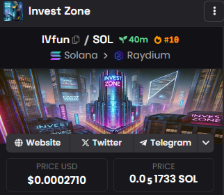 Invest_Zone_Sol's tweet photo. $IVfun

TOP   #10 On dexscreener 🔥🔥🔥

#memecoinseason24 #solanamemcoins  #solanacoin $sol #Solanamemes #SOL https://t.co/EQPfg1moyp