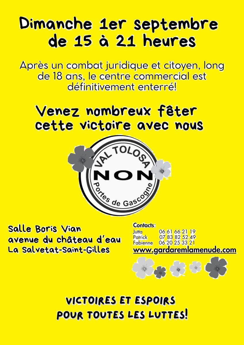 GardaLaMenuda's tweet photo. #ValTolosa dim 1 sept on fête la #victoire avec une 10aine collectifs en lutte 
@severine_sarrat
@dstsernin 
@cavailles
@ladepechedumidi
@F3Occitanie
@Reporterre
@JToulousain
@Toulouse7
@LEJTregionales
@lepetitjournal31
@bleuoccitanie https://t.co/Y7D4cZhKyT