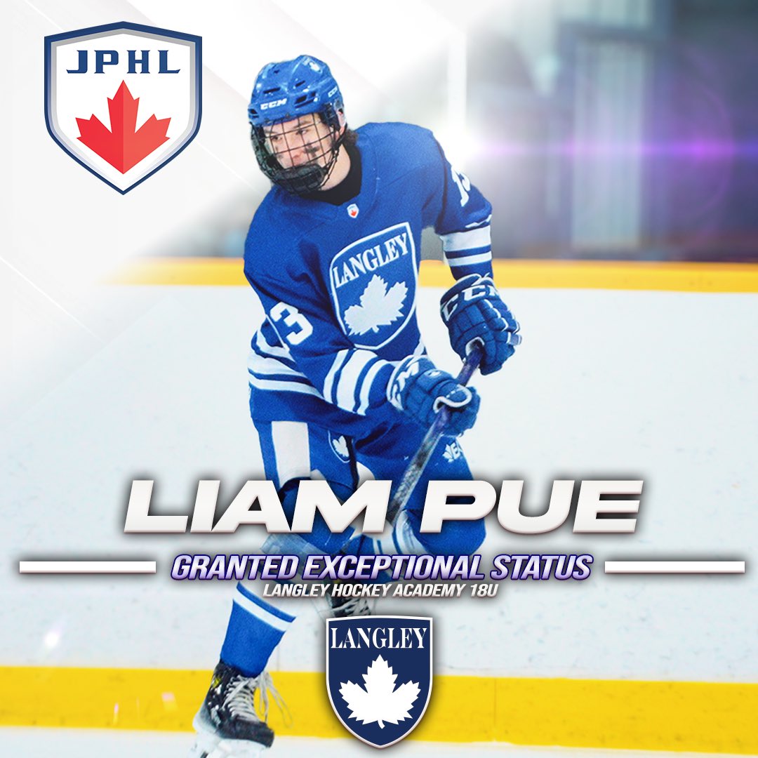 Exceptional Status Granted! 

The JPHL is excited to announce that Liam Pue, 2010 top-ranked junior prospect, has been granted the league’s first Exceptional Status to play for 18U Langley HA this upcoming 2024-25 season. 

Congratulations to Liam and family! 

<a href="/LangleyHA_JPHL/">Langley Hockey Academy</a>