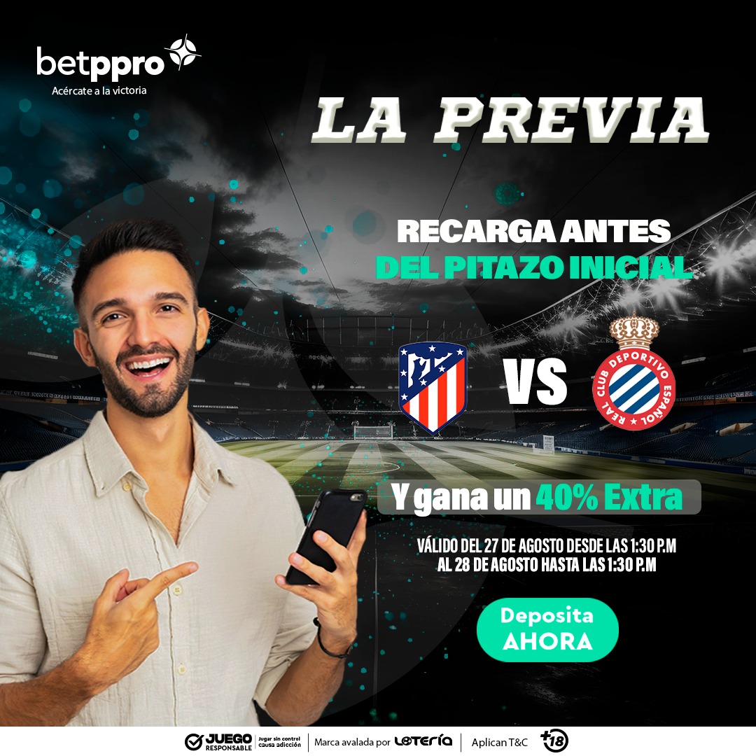 betpro_sv's tweet photo. Tenemos La previa😎⚽
Para el partido de Atlético de Madrid vs Espanyol🤯
Recargar antes del partido y recibe un 40%💸
¡Está es tu oportunidad para ganar más con Betppro!⚽💥
#betppro #premios #happy #fyp #futbol #apuestas #sivar #diviertete #ApuestasDeportivas #deporte https://t.co/w29KBuzGOq