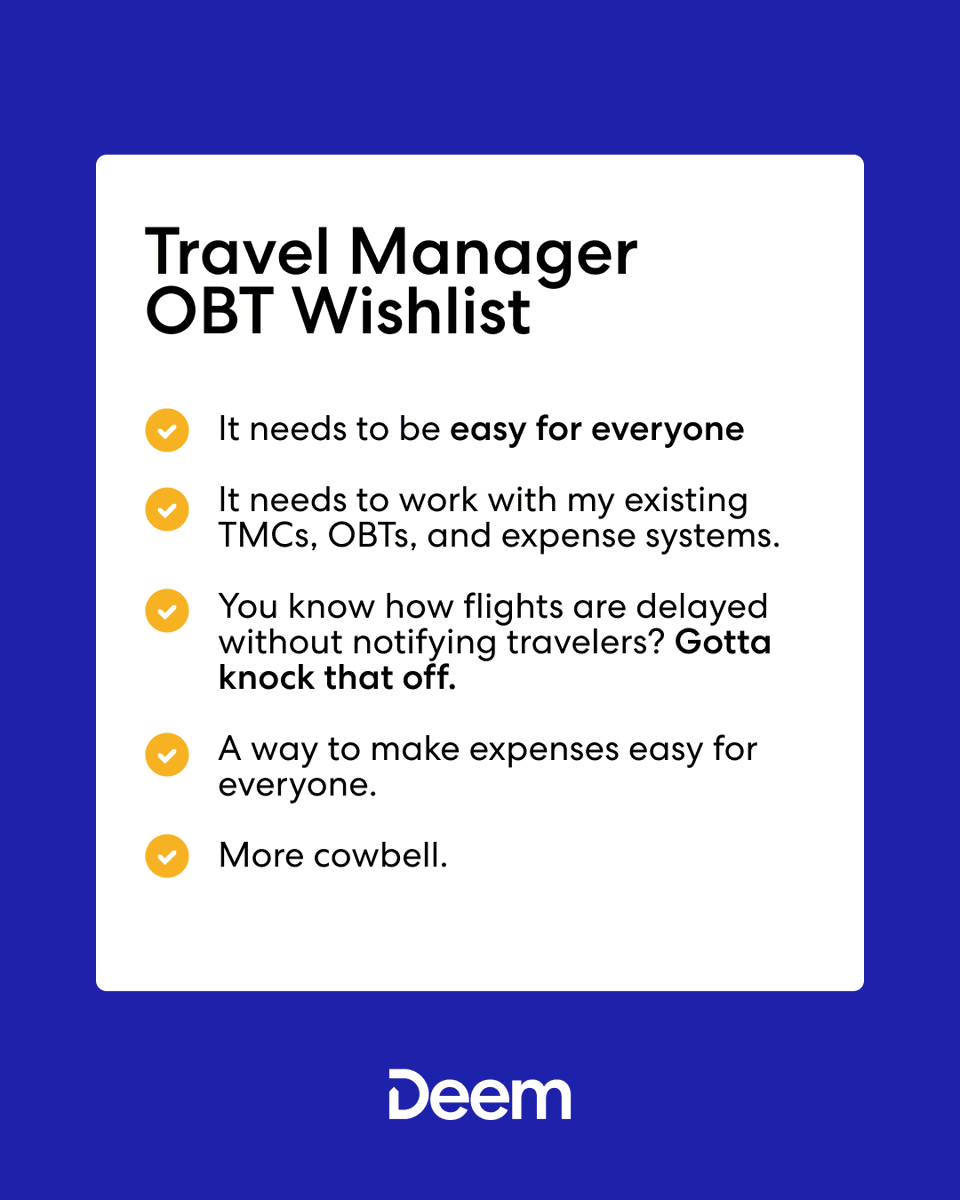 It's easy. It's breezy. It's got all the options they're looking for (and then some). 💘
​
Book a demo 👉 eu1.hubs.ly/H0bYYLQ0 ​
​
#TravelHappy #CorporateTravel #TravelManagement