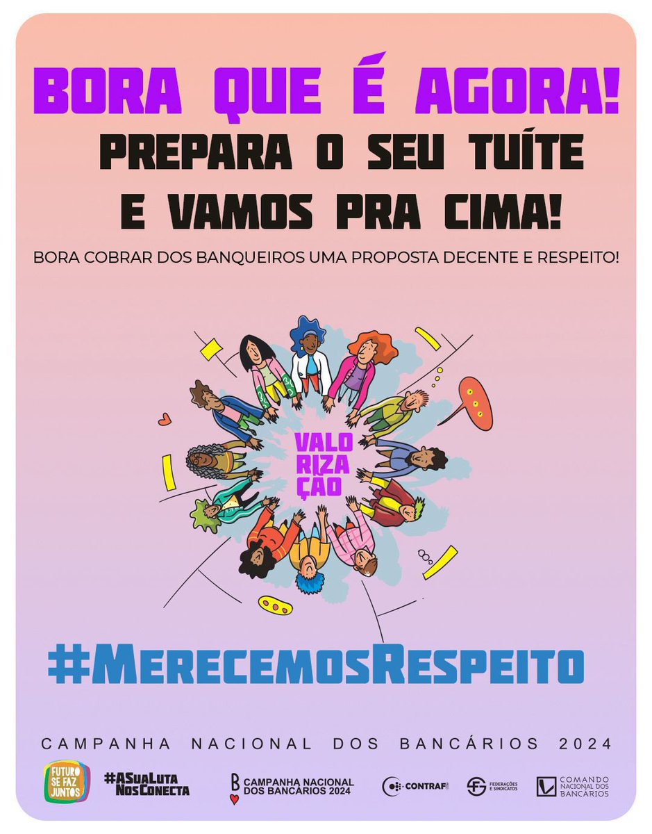 bancariosergipe's tweet photo. 🟢 Começou o tuitaço! 

✊✊ Bora para as redes com a hashtag #MerecemosRespeito

📣 A categoria bancária quer o reconhecimento de seus esforços, com aumento real nos salários e melhorias na PLR, fim do assédio moral, das terceirizações e defesa dos direitos trabalhista! https://t.co/q3S6sMGVQL