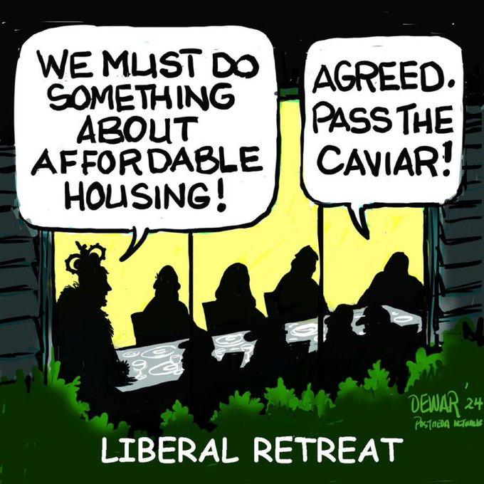 Martyupnorth's tweet photo. As the Liberals emerge from their Halifax retreat with sound bites, remember this quote from Scott Gilmore.

"If you want to predict what the Liberals will do, regardless of the issue, ask yourself this question:  What's the smallest thing they can do, that will cost the least, commit them to nothing, achieve nothing, but will give partisan supporters the idea that they are serious and progressive?"

Every problem we have in Canada in 2024 was caused by the Liberals.  Out of control immigration, high inflation, sky rocketing shelter costs, division, failing infrastructure, corrupt institutions, all of it.

They got us into this mess, and someone else will have to clean it up.