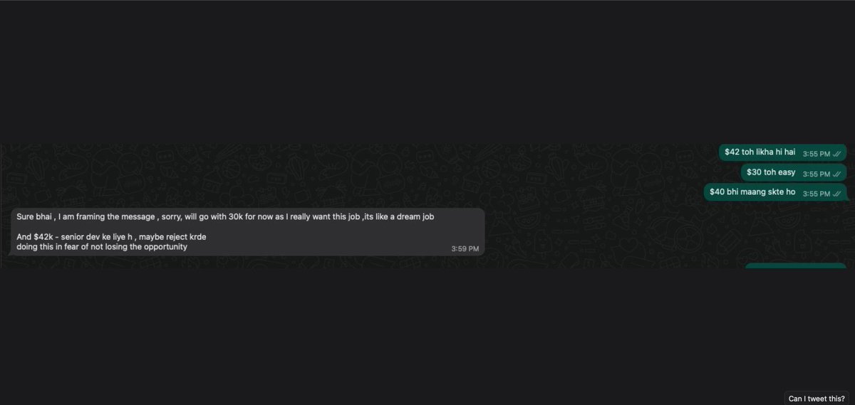 kirat_tw's tweet image. He got it. 
$30k USD, Full time.
3rd year student, non core branch. 
Started coding in November last year with Cohort 1.

Nov - Feb - Sprinted through Cohort
Feb - May - Rs 30k/month internship (Remote)
May onwards - $30k USD/annum full time

4 year degrees and outcomes should be…