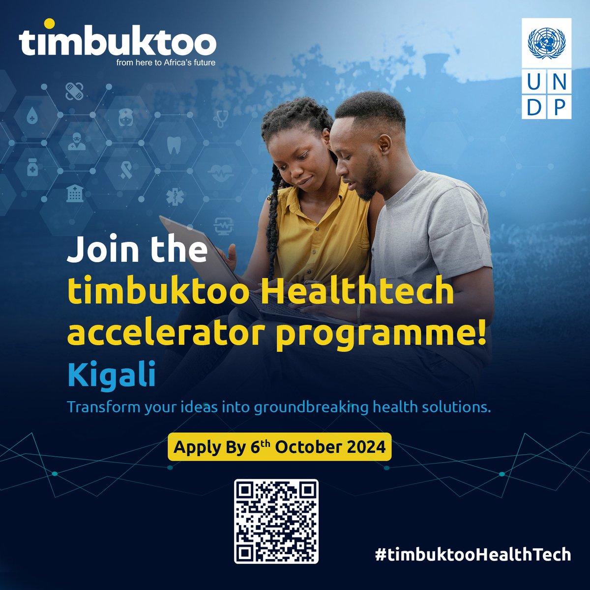 UNDPSouthAfrica's tweet photo. Calling all African innovators! The @timbuktooAfrica Pan-African HealthTech Startup Accelerator Programme is officially open for applications. If you’re ready to revolutionise healthcare, we want to hear from you Apply via https://t.co/ya2WuHyQdF 
#HealthTech
#AfricaInnovation https://t.co/4qVpX3D64x