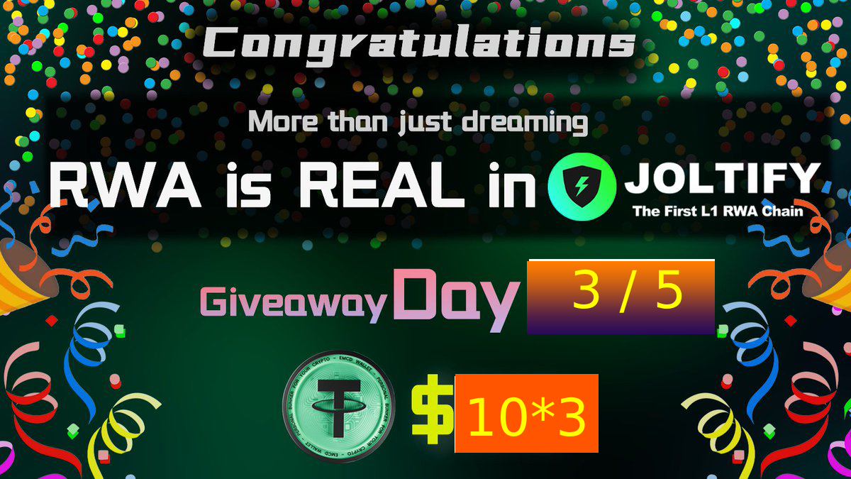 joltify_finance's tweet photo. 🎉 DAY 3 ! 
5-day giveaway with 3 winners each day, each receiving 10 USDT When the number shows 100K!
🏆3 x 10 $USDT
1️⃣Follow @Joltify_finance
2️⃣Like + RT
3️⃣Tag 3 frens and leave your BSC address
⏰24h
