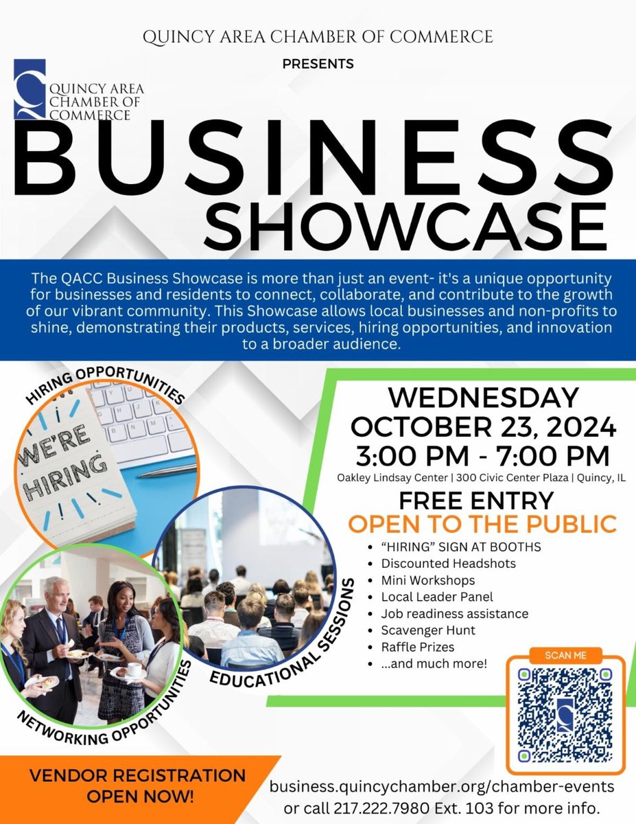 Here's what you can expect:
✨ Business/Nonprofit booths showcasing their products/services
🤝 Hiring/Work opportunities
🎤 Expert Talks
Mark your calendars and spread the word!
Sign up your business/nonprofit: quincychamber.growthzoneapp.com/ap/Events/Regi…
