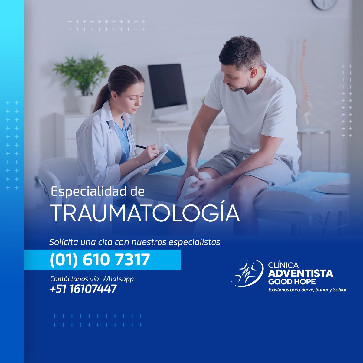 ¿Ha tenido alguna lesión o sufres de dolores en los huesos o articulaciones? 

En la Clínica Adventista Good Hope, nuestro equipo de traumatología está listo para ayudar a recuperar su movilidad. 

Cuide su salud con confianza. 
📞016107317 
▶ bit.ly/3qdMwX7