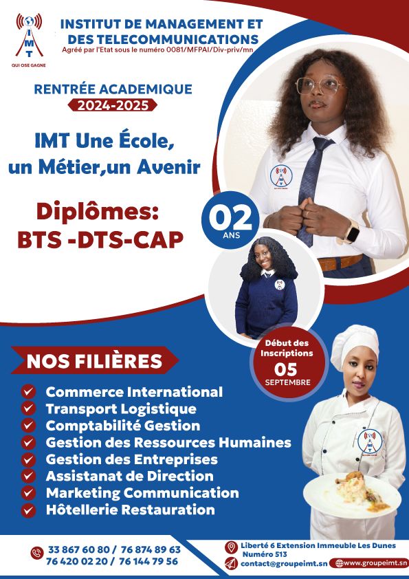 IMTSERVICE's tweet photo. Vous êtes à la recherche d'une Formation de Qualité, Inscrivez-vous à l’institut de management et des télécommunications (IMT).
Les inscriptions pour l’année académique 2024 - 2025 débutent le 5 septembre. 
Pour plus de renseignements, merci de nous contacter au  
76 420 02 20 https://t.co/pqKjOnNRov