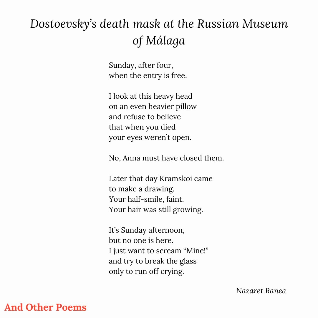 And Other Poems (@and_otherpoems) on Twitter photo 'Dostoevsky's death mask at the Russian Museum of Málaga', by Nazaret Ranea (<a href="/NazaretRanea/">Nazaret Ranea</a>), published in Issue Four of And Other Poems. 'Dostoevsky's death mask at the Russian Museum of Málaga', by Nazaret Ranea (<a href="/NazaretRanea/">Nazaret Ranea</a>), published in Issue Four of And Other Poems.