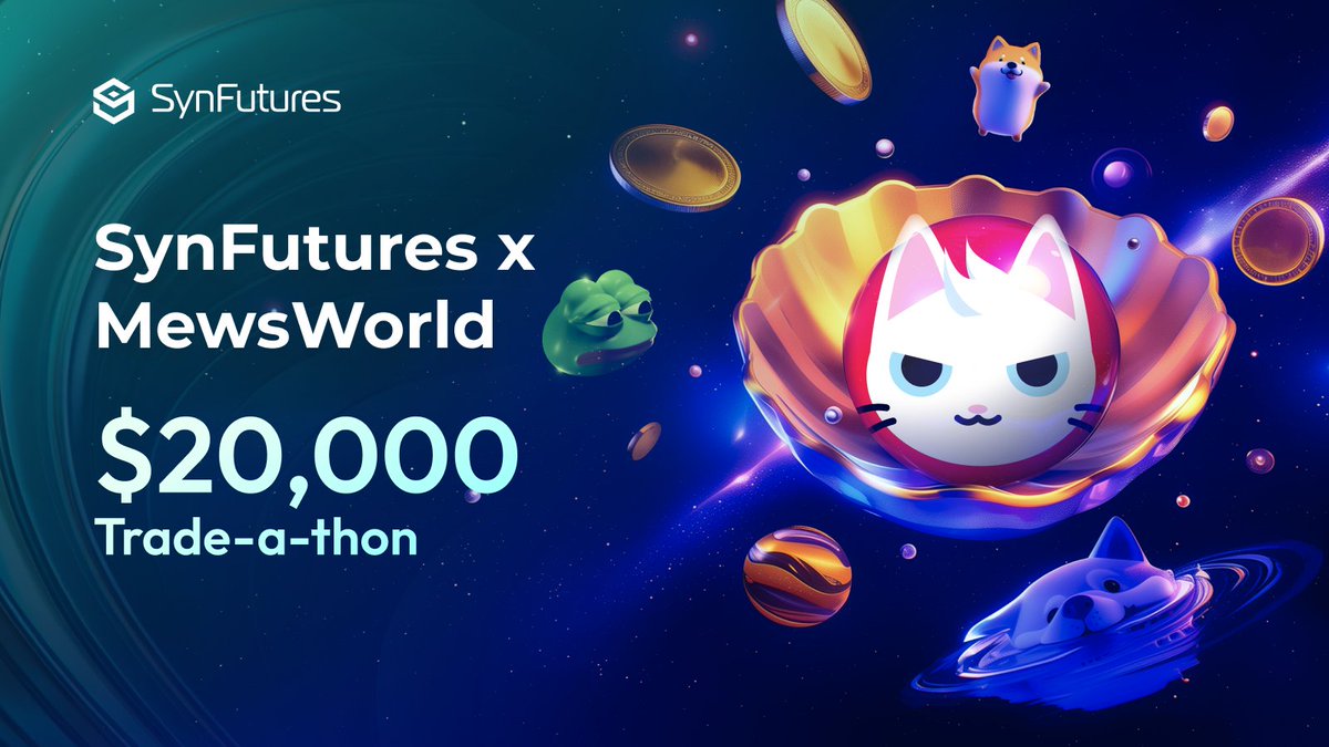 SynFuturesDefi's tweet photo. 🏆Join the SynFutures x MewsWorld Trade-a-thon on @GalxeQuest for your chance to share the $20,000 prize pool! 

1️⃣Follow SynFutures & @MewsWorld
2️⃣Like and retweet this post
3️⃣Achieve a $1,000 trading volume on $MEW/USDC
3️⃣Share your position on X & tag us

3 rewards are up for grabs!

🍀Lucky Draw: 10 users share 1000 USDC
📈Volume Traders: Top 50 traders share 14,000 USDC
🪄Liquidity Powers: Top 10 LPers share 5,000 USDC

Don’t wait—this #GalxeQuest ends Sept. 25!
