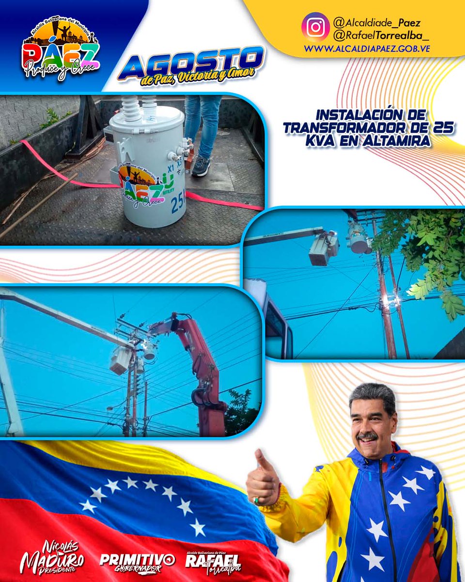 Instalación de transformador de 25 KvA en la comunidad Altamira I, específicamente en la Av. 7 entre calles 11 y 13.

Un esfuerzo de los tres niveles de Gobierno, porque con el pdte <a href="/NicolasMaduro/">Nicolás Maduro</a>, el gob <a href="/Primitivo_Ceden/">Primitivo_Cedeno</a> y el alcalde <a href="/rtorrealba_/">Rafael Torrealba</a> ¡El trabajo no se detiene!