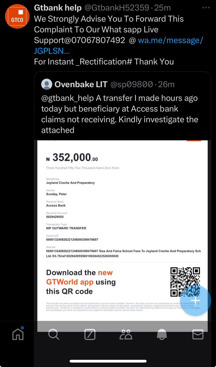 sp09800's tweet photo. @gtbank_herl  A transfer I made hours ago today but beneficiary at Access bank claims not receiving. Kindly investigate the attached https://t.co/6tpuAW41F0