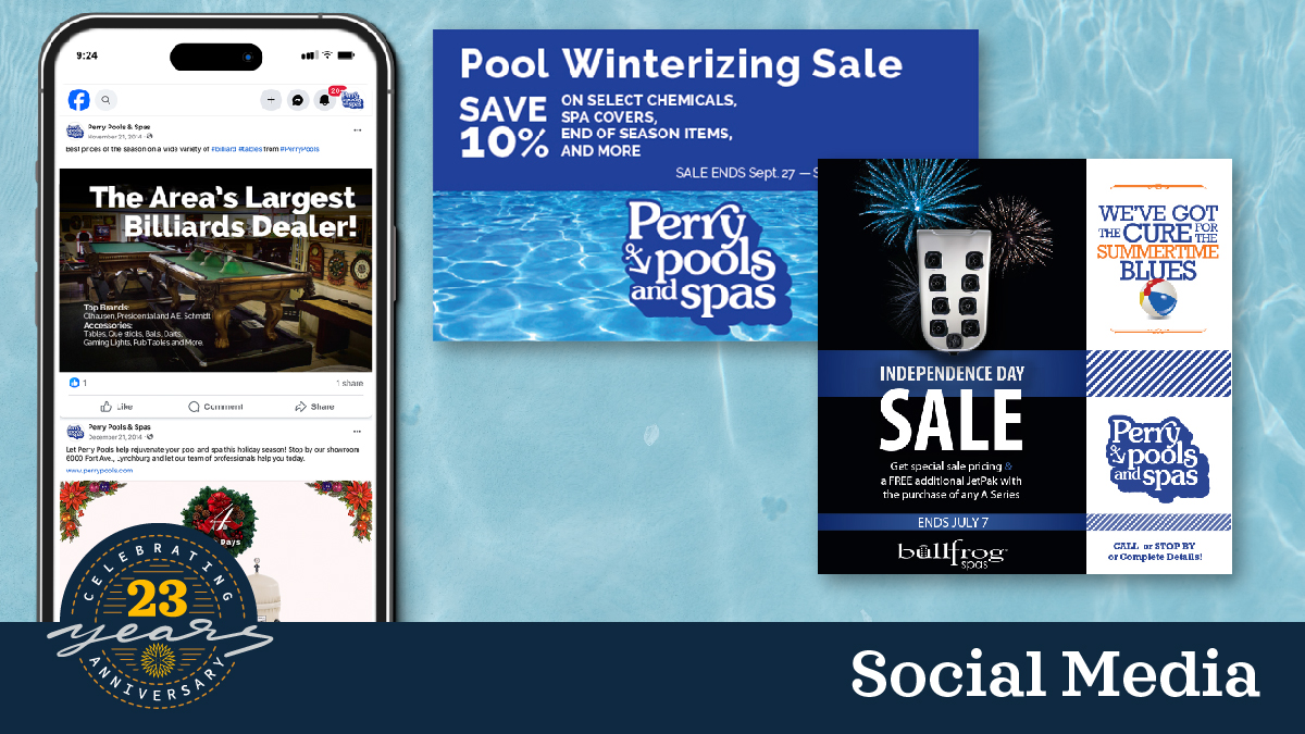 StimulusAdv's tweet photo. Managing  and advertising on social media isn’t always easy, but with the right strategy, it can be very effective! Check out some of the work we did for Perry Pools &amp; Spas.

#socialmedia #socialmediamarketing #advertising #socialdesign #retailmarketing #retail #marketing https://t.co/mdz4i9pCPK