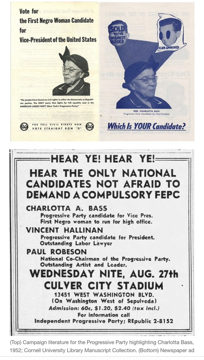 historianspeaks's tweet photo. See our latest blog on Charlotta Bass, the first woman to run for Vice-President in 1952. She was the VP nominee for the Progressive Party. #CharlottaBass #ProgressiveParty #Women'sRights #KamalHarris https://t.co/MX0MVjp2M6