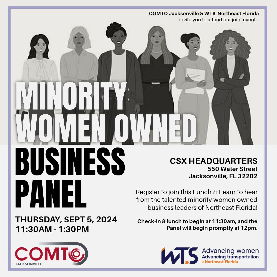 wtsnefl's tweet photo. Register today to join COMTO &amp; WTS on Thursday, Sept 5th at CSX &amp; hear from talented minority women business leaders of Northeast Florida! https://t.co/sl8EpFj5iK 

Check-in to begin at 11:30am, and the Panel at 12pm. We look forward to seeing you! https://t.co/OqH1P3vinK