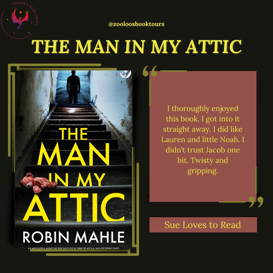 ZooloosBT's tweet photo. Catching up on the #booktour for #TheManInMyAttic we saw posts from @sue74wallace74 @songra28 and @selmccormick ~ You can read all the reviews here ~ https://t.co/OGSlpjPe0y
We will have more posts for you later on today!
#RobinMahle @joffebooks
#ZBT https://t.co/k9kbeOsJJ7