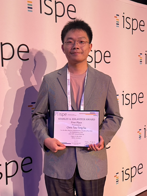 Congratulations to Chris Tzu-Ting Su for winning First Place in the Stanley A. 
Edlavitch Award for Most Highly Rated Student Abstracts!

#ISPEAnnual2024