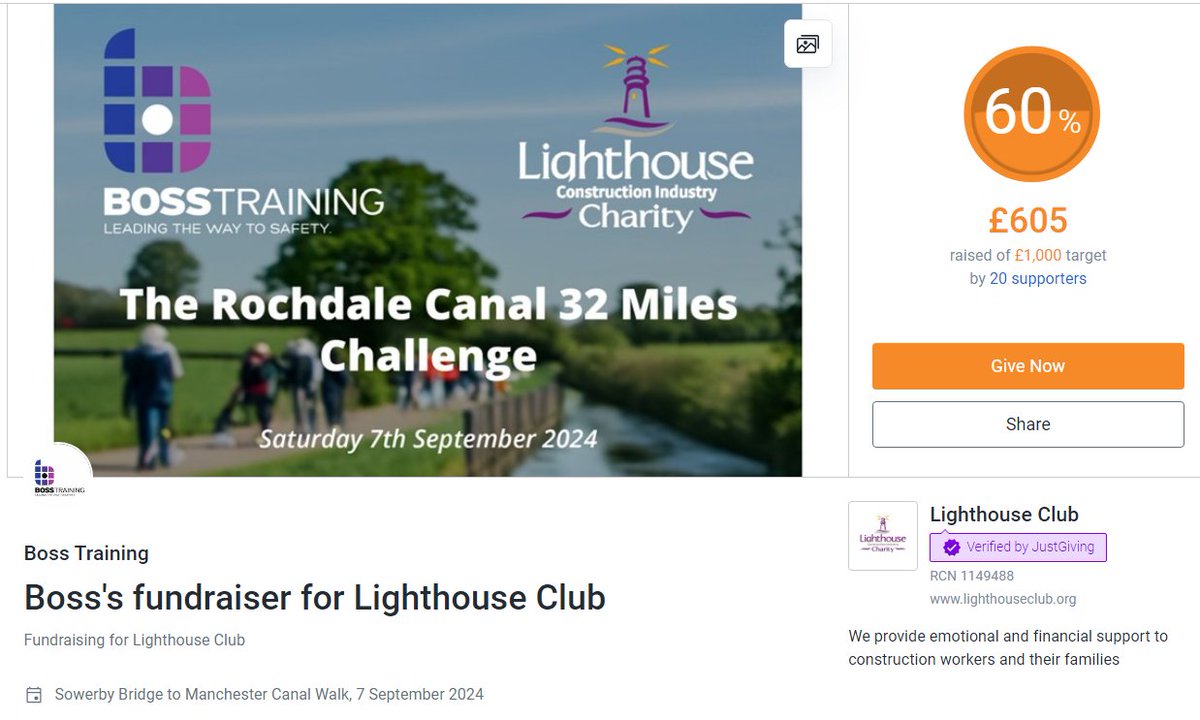 We are now 60% of the way to reaching our goal of £1000!

Thank you to everyone who has donated so far, it is greatly appreciated.

For more information or to donate to our JustGiving Page, please click here: lnkd.in/evaeBFca

#walk #charity #healthandsafetytraining