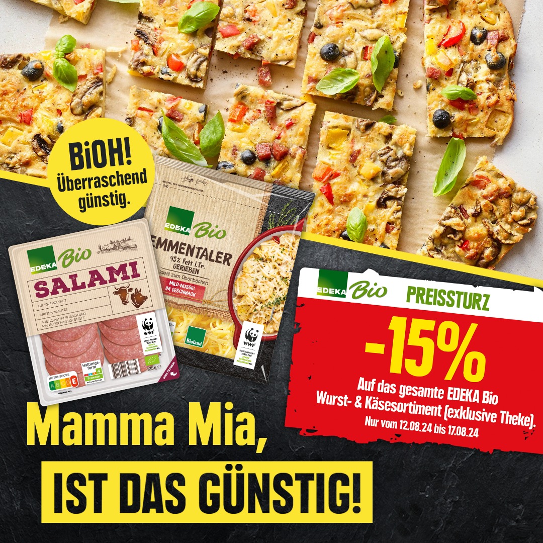 Kleine Bio-Inspo gefällig? Wie wäre es mit Pizza mit Käse und Wurst in bester BioQualität? Bekommt ihr 15% Rabatt auf das EDEKA Bio Wurst- und Käsesortiment! Mit dem Kauf unterstützt ihr übrigens auch die Umwelt, denn Bio-Produkte werden besonders ressourcenschonend hergestellt.