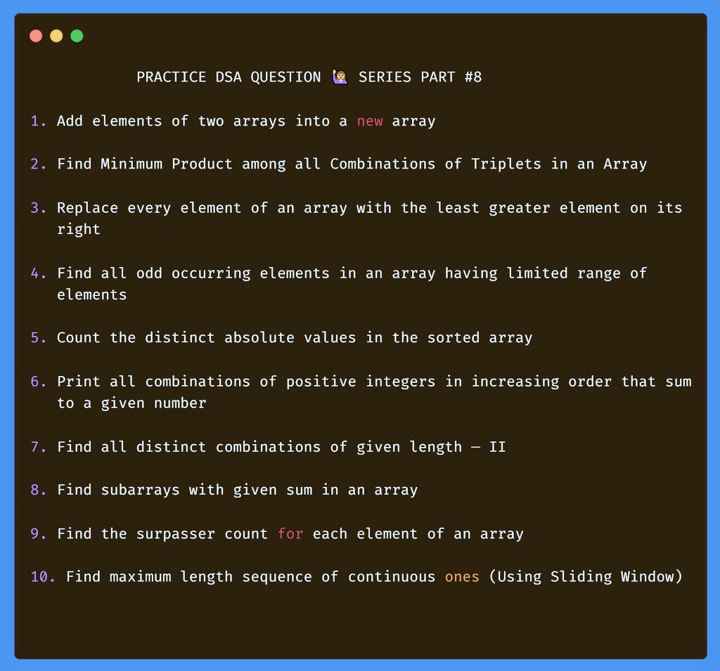 nagar__kapil's tweet photo. Practice DSA question 🙋 series part 8 #CodingJourney #Telegram #iPhone16 #DevCode #DEVCommunity https://t.co/KNTUcyNoj0